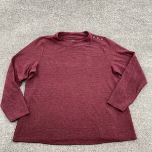 J.Jill Wearever Top Womens L Burgundy Button Mock Neck Office Preppy Academia